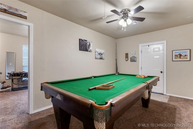 704 NE 3rd St, Wagoner, OK 74467 - recreation room featuring carpet flooring, a ceiling fan, and billiards table