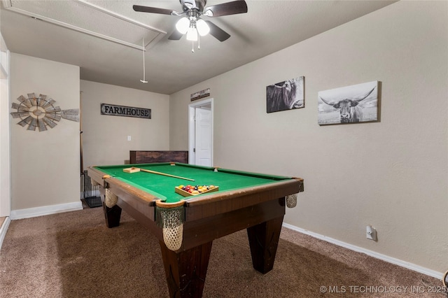 704 NE 3rd St, Wagoner, OK 74467 - rec room featuring attic access, carpet, ceiling fan, and pool table