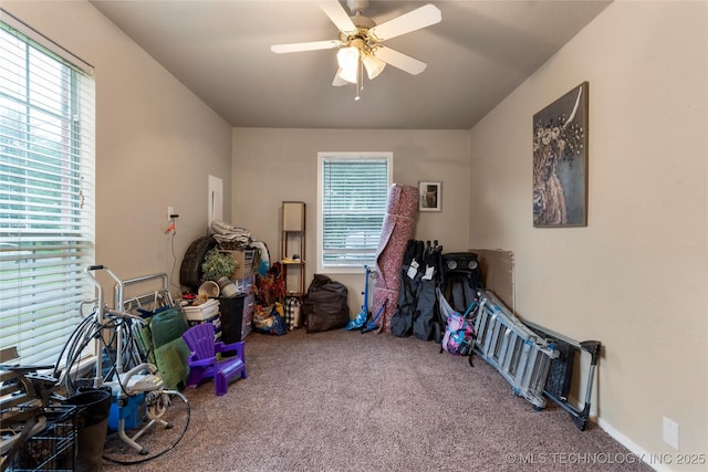 704 NE 3rd St, Wagoner, OK 74467 - game room featuring carpet floors and ceiling fan