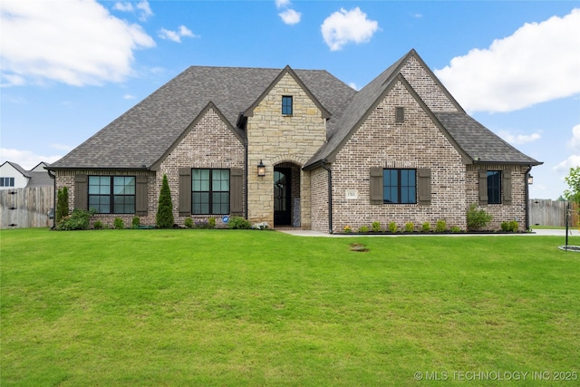 17831 S 46th E Ave, Bixby, OK 74008 - french country home featuring brick siding, roof with shingles, and a trampoline
