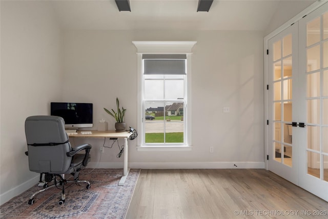 17831 S 46th E Ave, Bixby, OK 74008 - office featuring french doors, wood finished floors, and vaulted ceiling