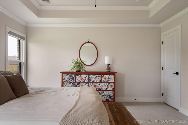 17831 S 46th E Ave, Bixby, OK 74008 - carpeted bedroom featuring a tray ceiling and crown molding