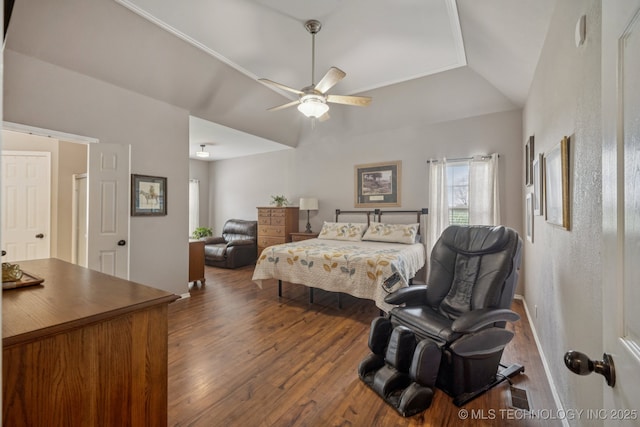 11902 N 150th E Ave, Collinsville, OK 74021 - bedroom featuring wood finished floors, vaulted ceiling, and ceiling fan