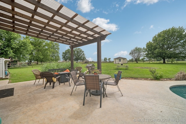 11902 N 150th E Ave, Collinsville, OK 74021 - view of patio featuring a pergola, outdoor dining space, and an outbuilding