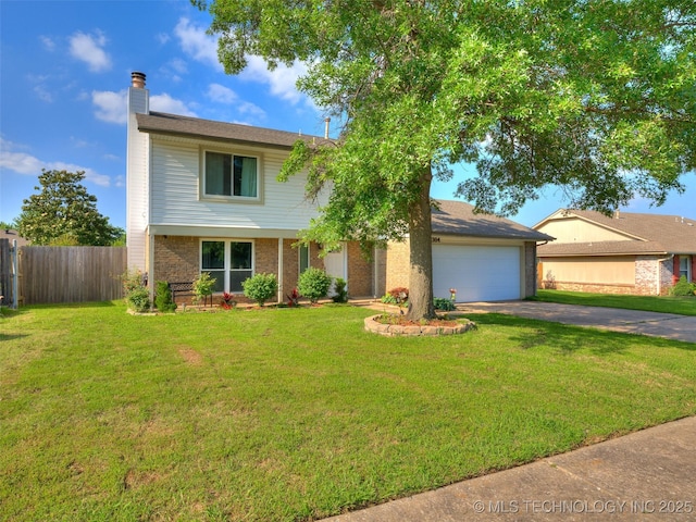 1304 W Kent St, Broken Arrow, OK 74012 - view of front of home with driveway, an attached garage, a chimney, and brick siding