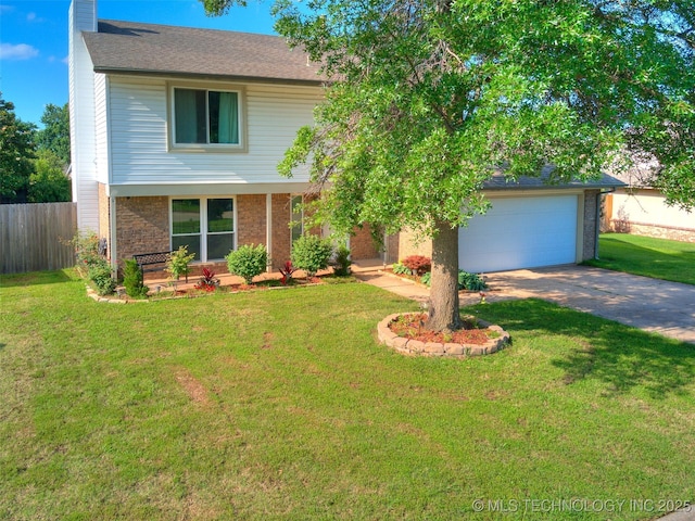 1304 W Kent St, Broken Arrow, OK 74012 - view of front of home featuring concrete driveway, a chimney, an attached garage, and brick siding