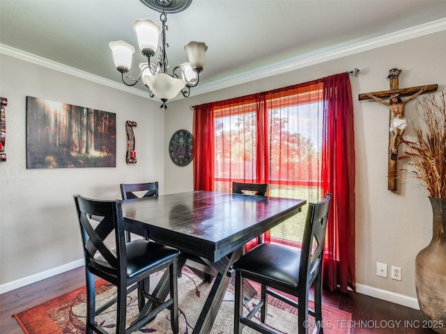 1304 W Kent St, Broken Arrow, OK 74012 - dining space featuring crown molding, a chandelier, and dark wood finished floors