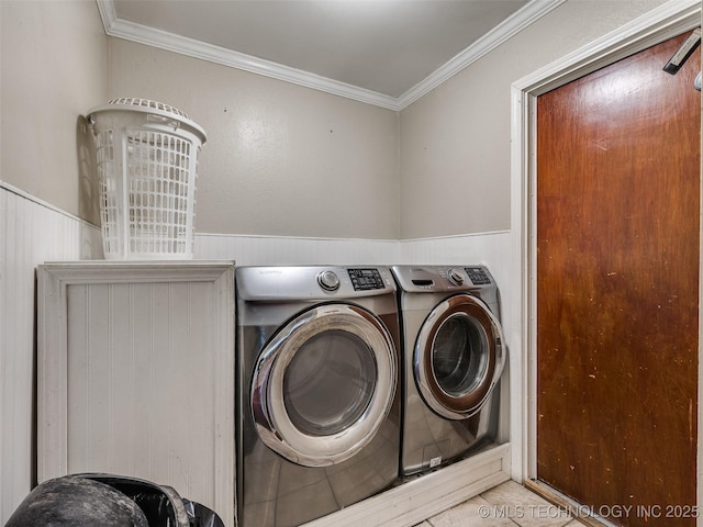 1304 W Kent St, Broken Arrow, OK 74012 - washroom with washer and dryer, crown molding, and wainscoting