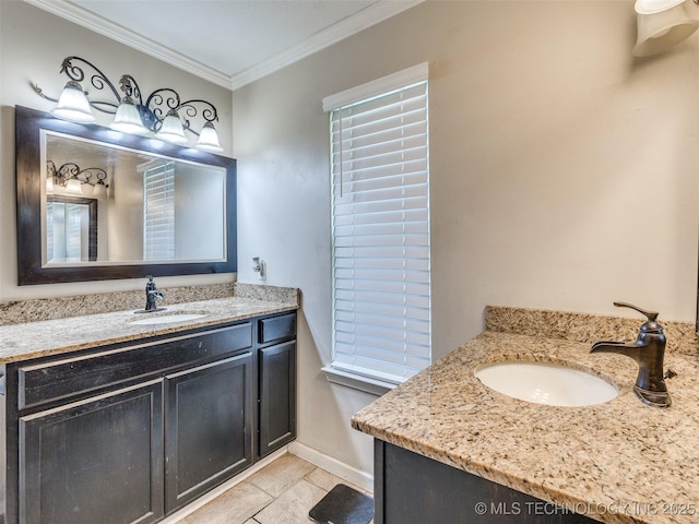 1304 W Kent St, Broken Arrow, OK 74012 - bathroom featuring vanity, crown molding, and tile patterned flooring