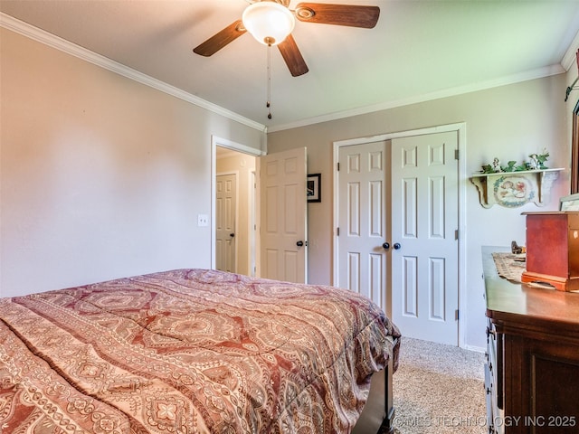 1304 W Kent St, Broken Arrow, OK 74012 - carpeted bedroom featuring crown molding, a closet, and a ceiling fan