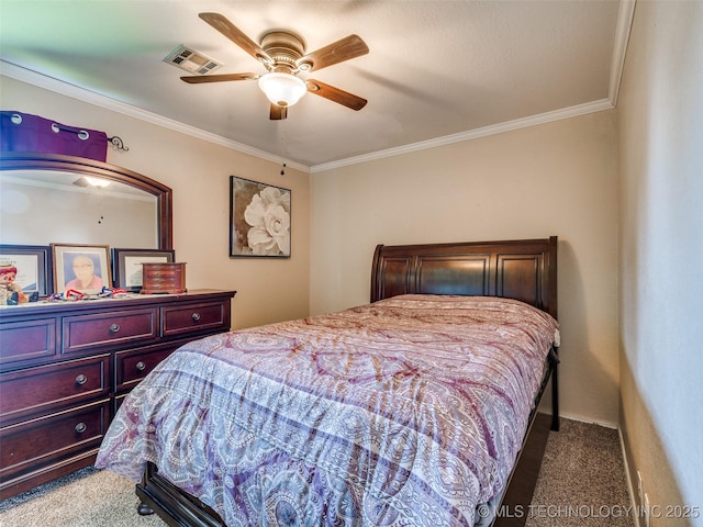 1304 W Kent St, Broken Arrow, OK 74012 - carpeted bedroom featuring crown molding and ceiling fan