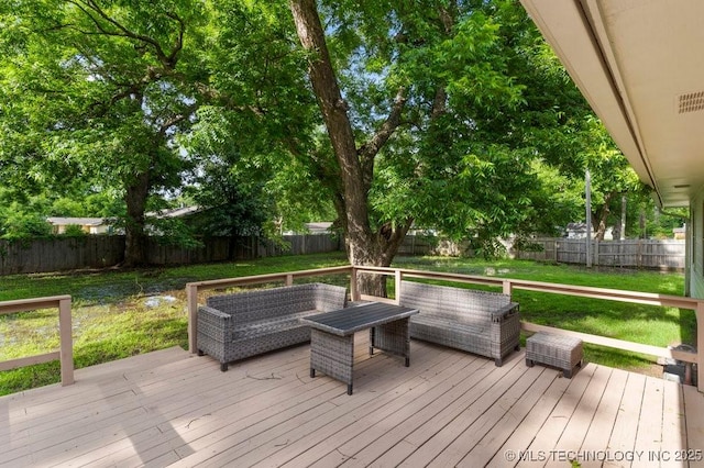 17069 S 87th Ave E, Bixby, OK 74008 - wooden terrace featuring a fenced backyard and outdoor lounge area