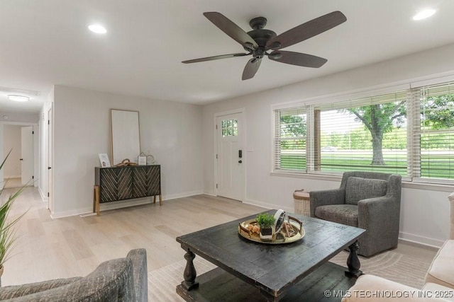 17069 S 87th Ave E, Bixby, OK 74008 - living room with a ceiling fan, light wood-type flooring, and recessed lighting