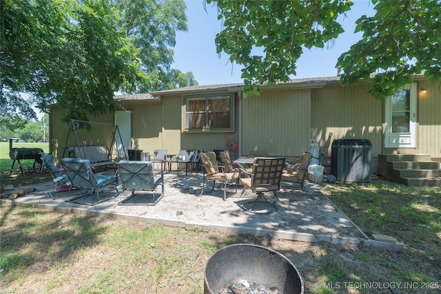 9730 S 4050th Rd, Talala, OK 74080 - back of property with entry steps, a patio, and a fire pit