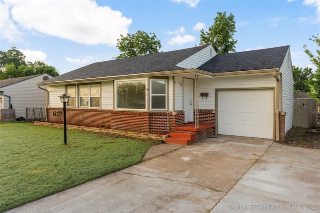 4138 E 36th St, Tulsa, OK 74135 - ranch-style home with an attached garage, concrete driveway, brick siding, and roof with shingles