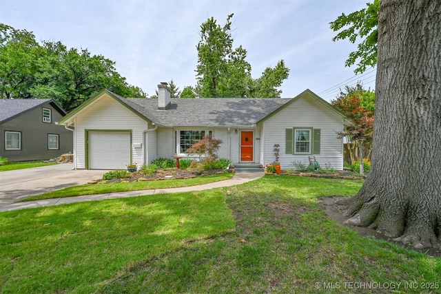 1347 E 37th St, Tulsa, OK 74105 - ranch-style home with driveway, a chimney, a garage, and a front lawn
