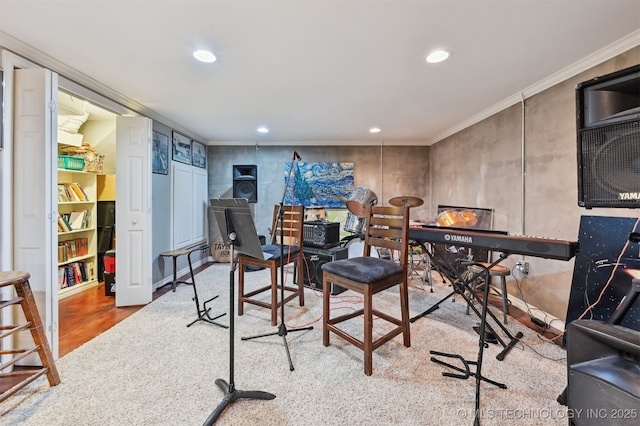 1347 E 37th St, Tulsa, OK 74105 - office area with ornamental molding, recessed lighting, and wood finished floors
