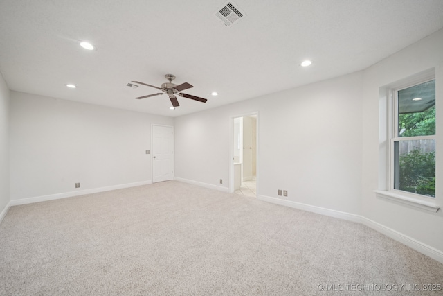 13111 E 80th St N, Owasso, OK 74055 - unfurnished room with recessed lighting, light colored carpet, and a ceiling fan