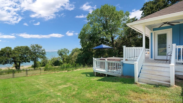3942 Elm Dr, Kingston, OK 73439 - view of yard with a wooden deck and a ceiling fan
