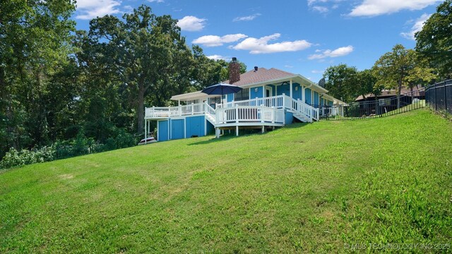 3942 Elm Dr, Kingston, OK 73439 - fenced backyard featuring a wooden deck and stairway