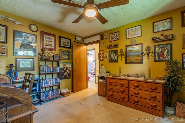 5833 E 78th Pl, Tulsa, OK 74136 - home office with ceiling fan, carpet floors, and a textured ceiling