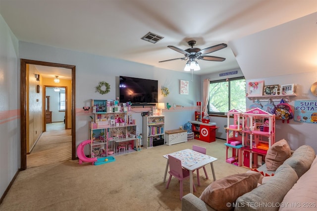 5833 E 78th Pl, Tulsa, OK 74136 - rec room with a ceiling fan and carpet