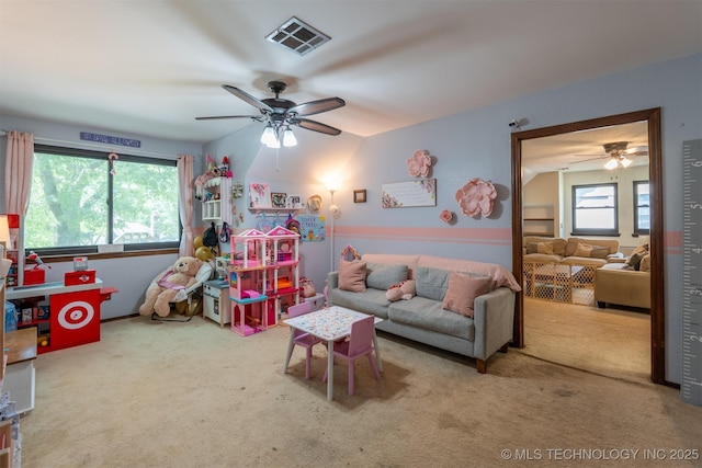 5833 E 78th Pl, Tulsa, OK 74136 - playroom with ceiling fan and carpet floors