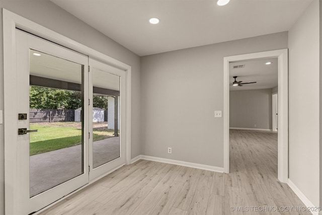 9421 S 69th E Ave, Tulsa, OK 74133 - doorway featuring light wood-style floors, recessed lighting, and a ceiling fan