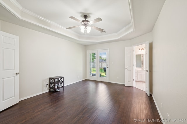 2109 W Maple St, Collinsville, OK 74021 - unfurnished room with a tray ceiling, wood finished floors, ceiling fan, and ornamental molding