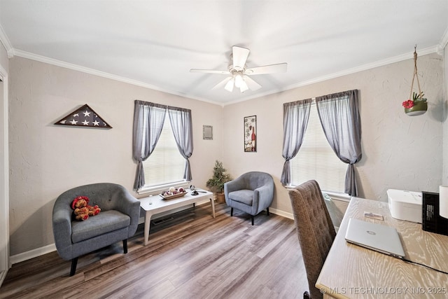 1332 E 42nd St, Tulsa, OK 74105 - office space featuring wood finished floors, ornamental molding, and a ceiling fan