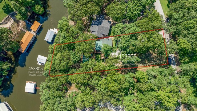 453805 E 315th Rd, Afton, OK 74331 - aerial view of property's location with a nearby body of water and property parcel outlined