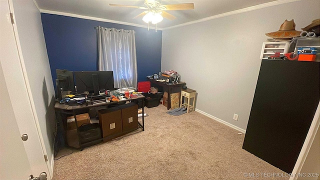 219 N Anthony St, Muskogee, OK 74403 - office with carpet, crown molding, and ceiling fan