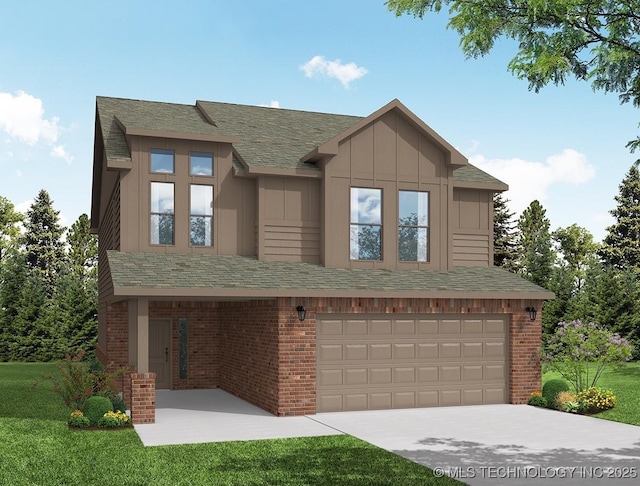 2036 E 129th Pl S, Jenks, OK 74037 - view of front of home with a garage, brick siding, driveway, and a front lawn