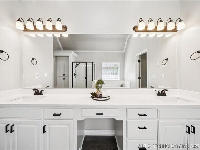 408 W Fairway Ct, Broken Arrow, OK 74011 - bathroom featuring double vanity and a stall shower