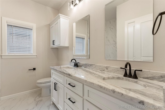 5913 E 127th St S, Tulsa, OK 74008 - bathroom with double vanity and marble look tile flooring