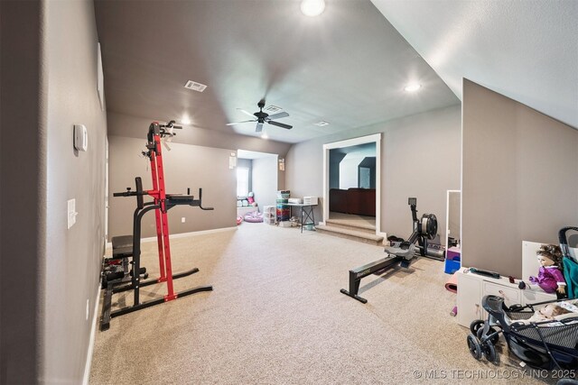 27920 160th St, Coweta, OK 74429 - exercise room featuring a ceiling fan, carpet, and recessed lighting