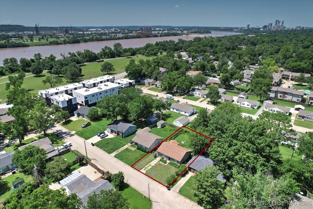 217 E 38th Pl, Tulsa, OK 74105 - aerial view of property's location with a large body of water and property parcel outlined