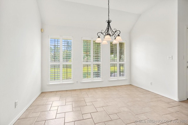 1005 E Fargo St, Broken Arrow, OK 74012 - unfurnished dining area with lofted ceiling and a chandelier