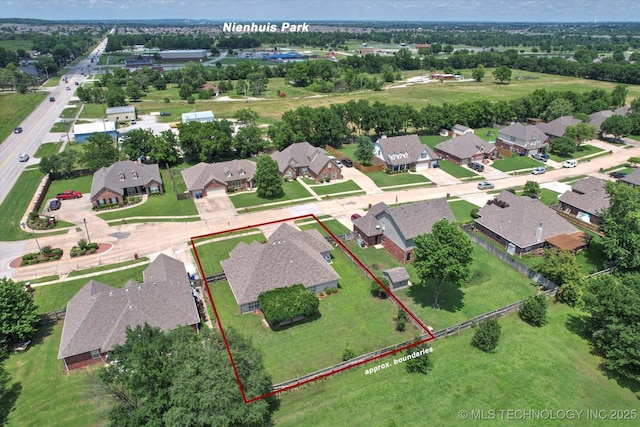 1005 E Fargo St, Broken Arrow, OK 74012 - aerial perspective of suburban area with property boundaries highlighted