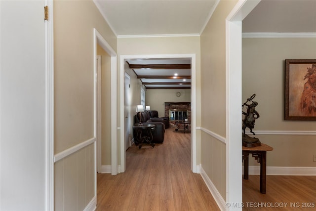 6016 E 52nd Pl, Tulsa, OK 74135 - hall featuring light wood-style floors and ornamental molding