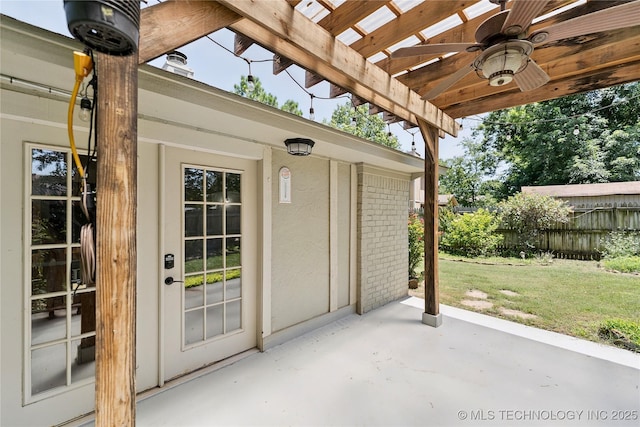 1800 N 26th St, Broken Arrow, OK 74014 - view of patio / terrace featuring ceiling fan and a pergola