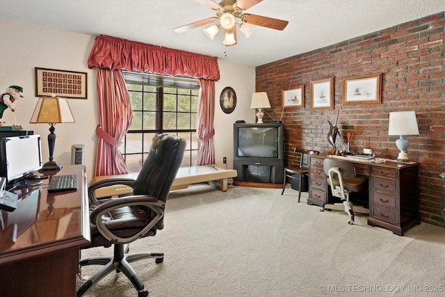 17331 S 174th Ave E, Bixby, OK 74008 - office space with carpet flooring, brick wall, and ceiling fan