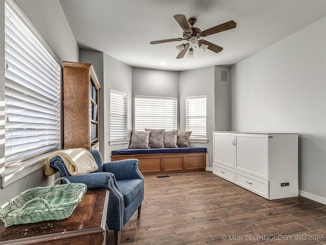 353800 E 5400th Rd, Maramec Twp, OK 74045 - sitting room featuring ceiling fan, dark wood-type flooring, and recessed lighting