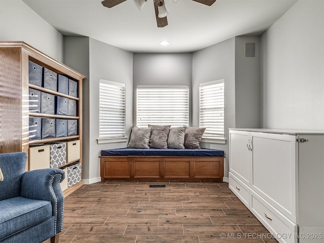 353800 E 5400th Rd, Maramec Twp, OK 74045 - living area featuring ceiling fan, wood finished floors, and plenty of natural light