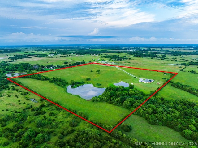 353800 E 5400th Rd, Maramec Twp, OK 74045 - aerial view of sparsely populated area with property boundaries highlighted and a large body of water