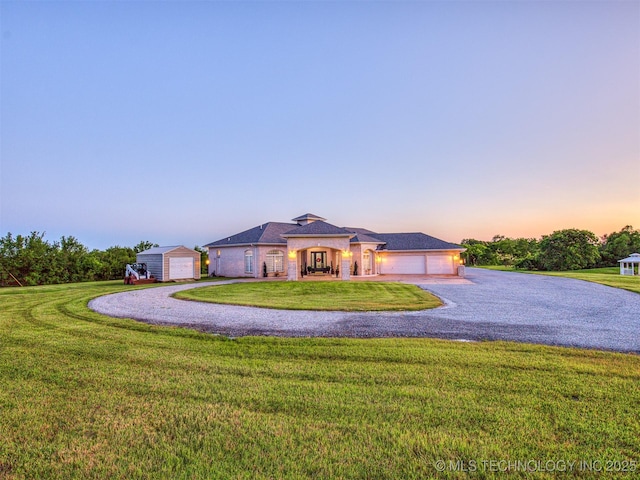 353800 E 5400th Rd, Maramec Twp, OK 74045 - view of front of property featuring a yard, gravel driveway, and a garage