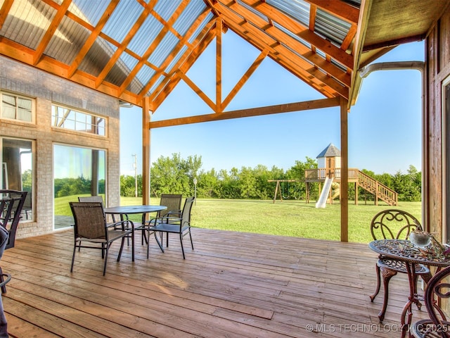 353800 E 5400th Rd, Maramec Twp, OK 74045 - wooden terrace featuring a yard and outdoor dining space