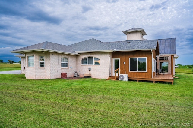 353800 E 5400th Rd, Maramec Twp, OK 74045 - rear view of house with a deck, roof with shingles, entry steps, and a yard