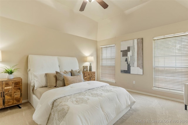 11936 S 98th E Ave, Bixby, OK 74008 - bedroom with light carpet, lofted ceiling, and a ceiling fan