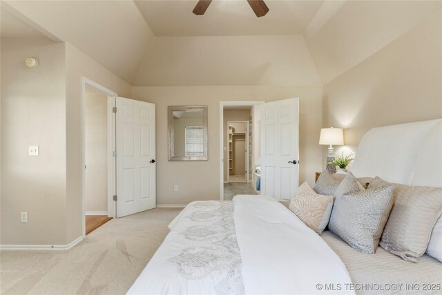11936 S 98th E Ave, Bixby, OK 74008 - bedroom featuring lofted ceiling, a walk in closet, carpet flooring, and ceiling fan